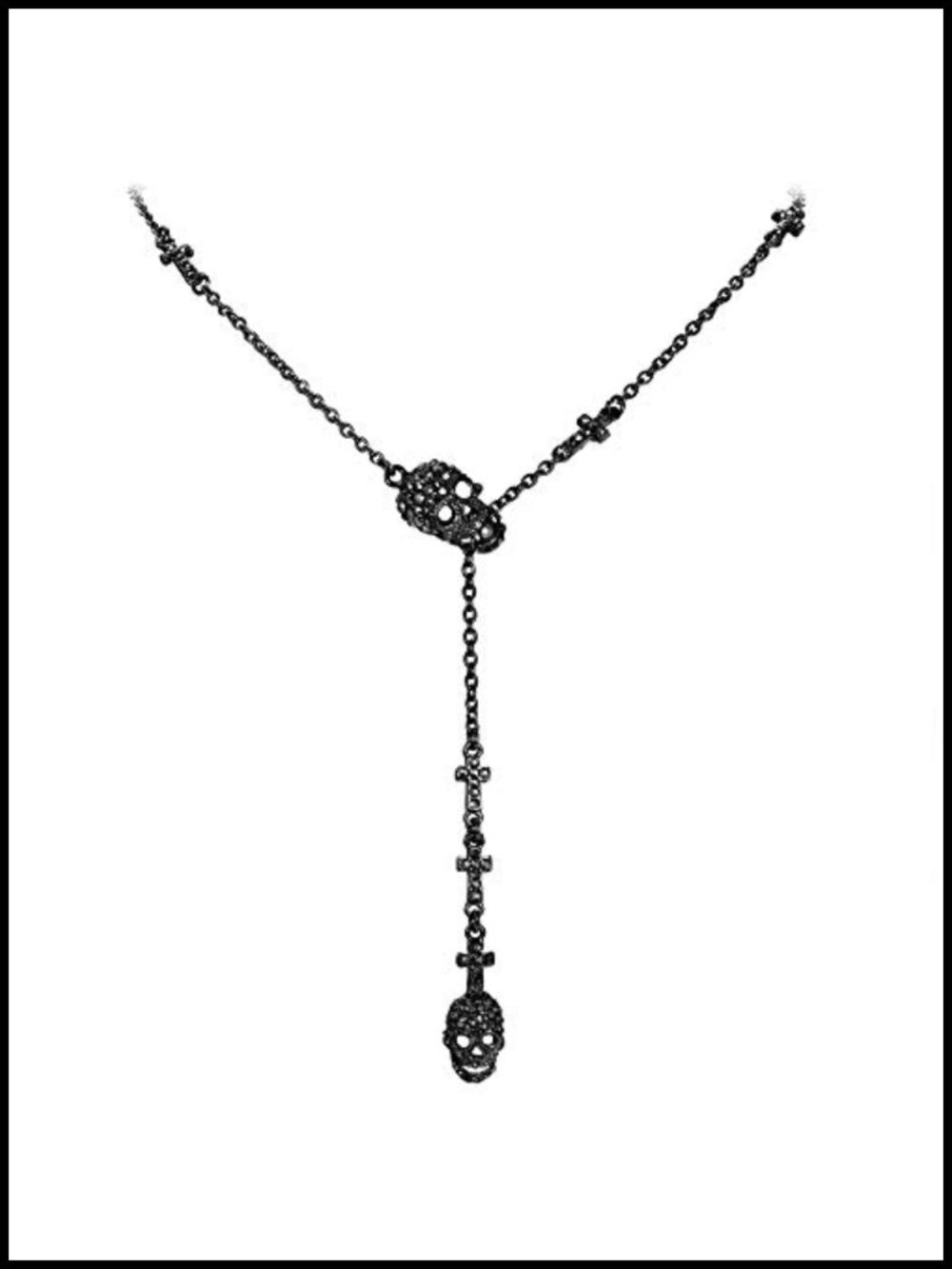 Gothic Skull Cross Crystal Punk Y-Shaped Halloween Necklace